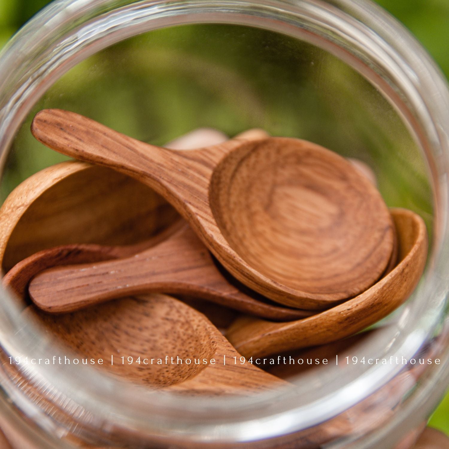 Collection of small wooden spoons for serving spices, salt, sugar, herbs, and other dry ingredients