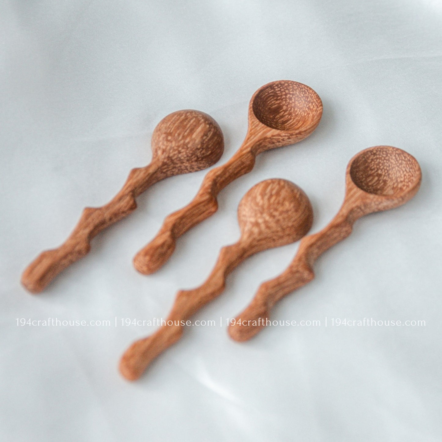 Collection of handcrafted branch-tree wooden spice spoons for coffee, tea, herbs, spices, and kitchen decor