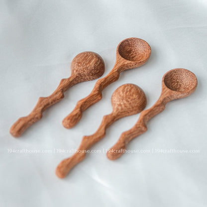 Collection of handcrafted branch-tree wooden spice spoons for coffee, tea, herbs, spices, and kitchen decor