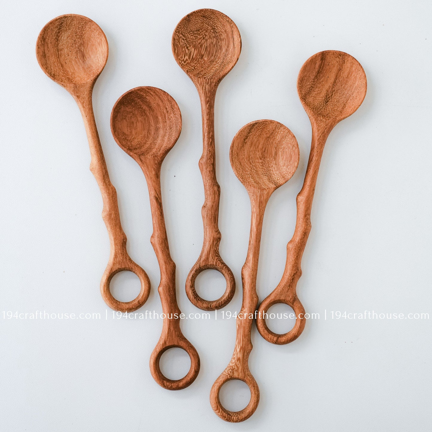 Collection of handcrafted branch-tree wooden stirring spoons for coffee, tea, spices, and serving