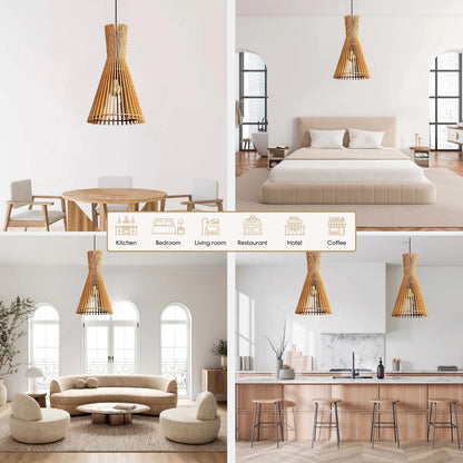 Set of 3 Birdcage Wooden Pendant Lights Restaurant Bar Decor