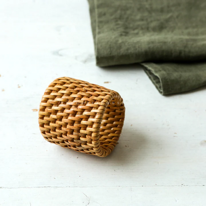 Round Rattan Napkin Rings and Holders Set for Dining Table Decor