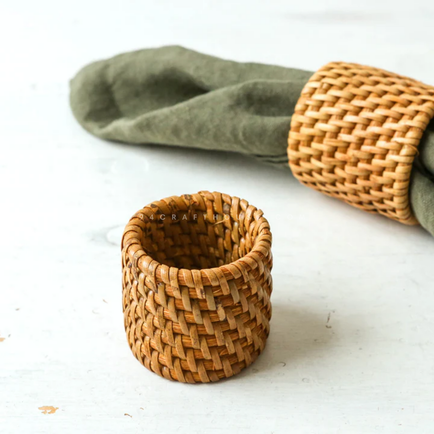Round Rattan Napkin Rings and Holders Set for Dining Table Decor
