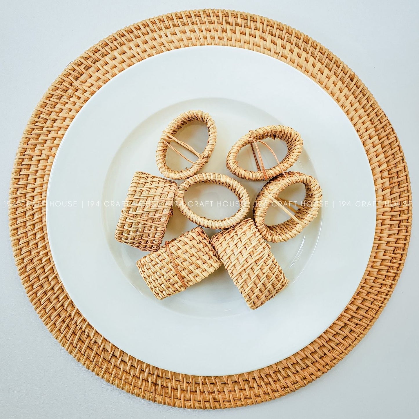 Handwoven Round Rattan Placemats Set of 6