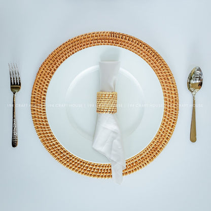 Handwoven Round Rattan Placemats Set With Holder