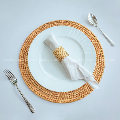 Round Rattan Placemats With Napkin Rings Set of 6