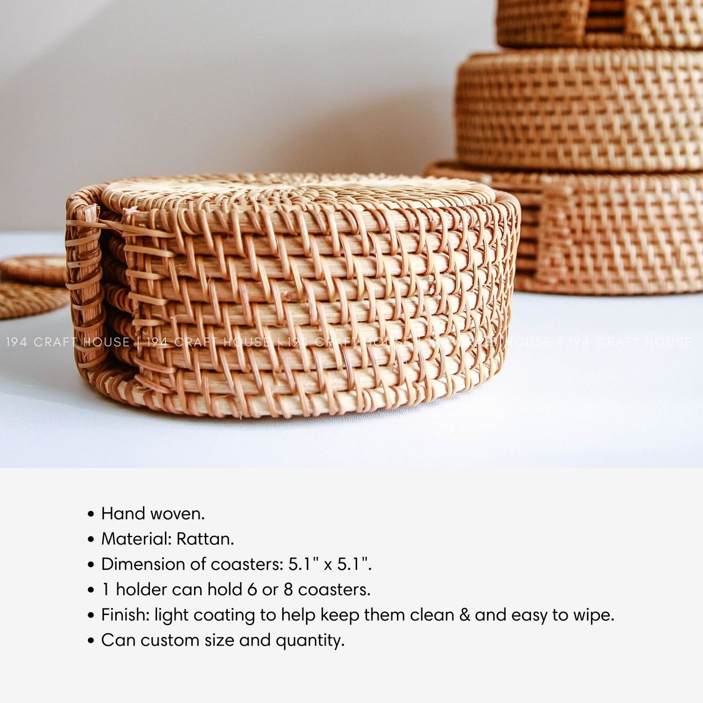 Handmade Round Rattan Coasters With Holder