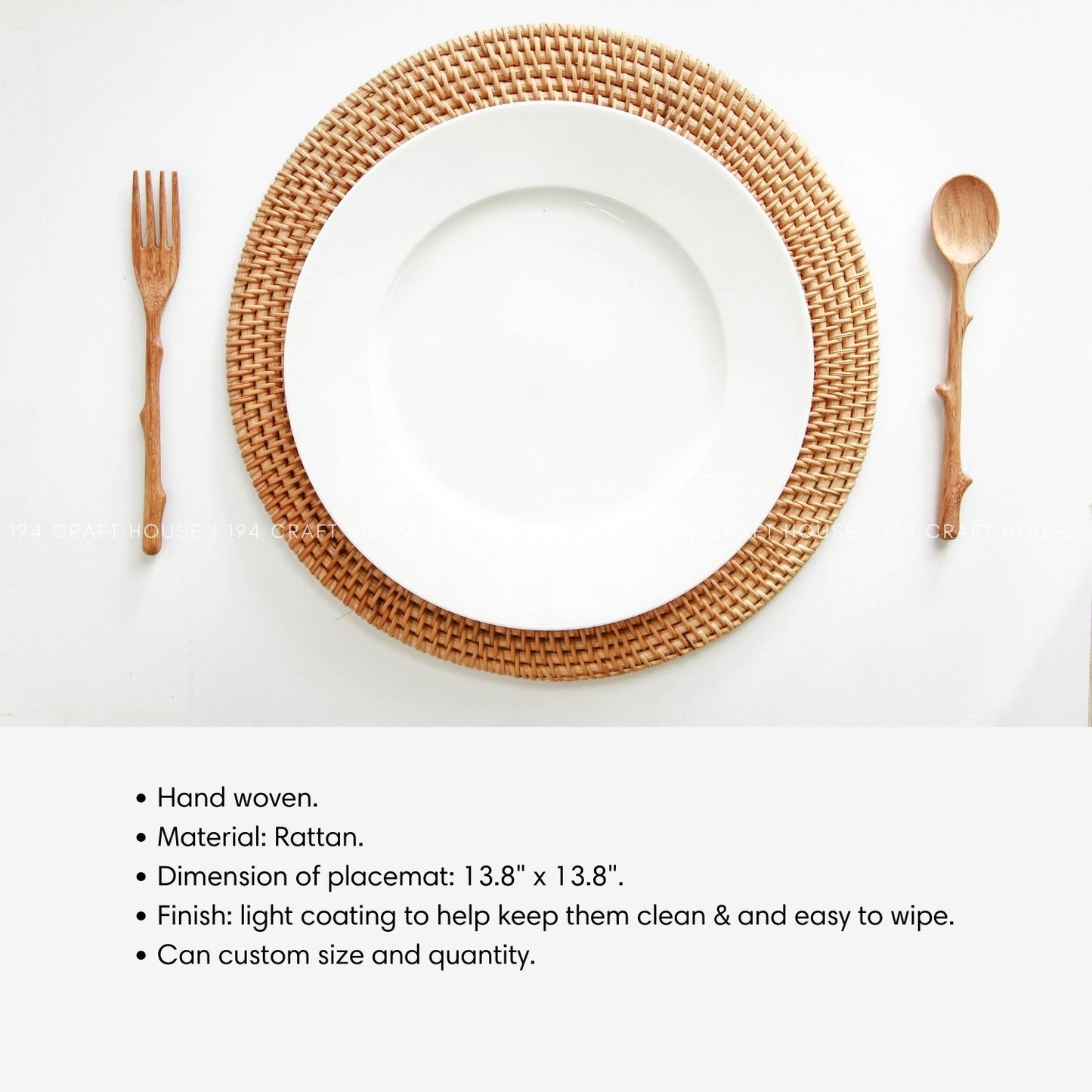 Round Rattan Placemats With Napkin Rings Set of 6