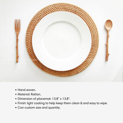 Round Rattan Placemats With Napkin Rings Set of 6