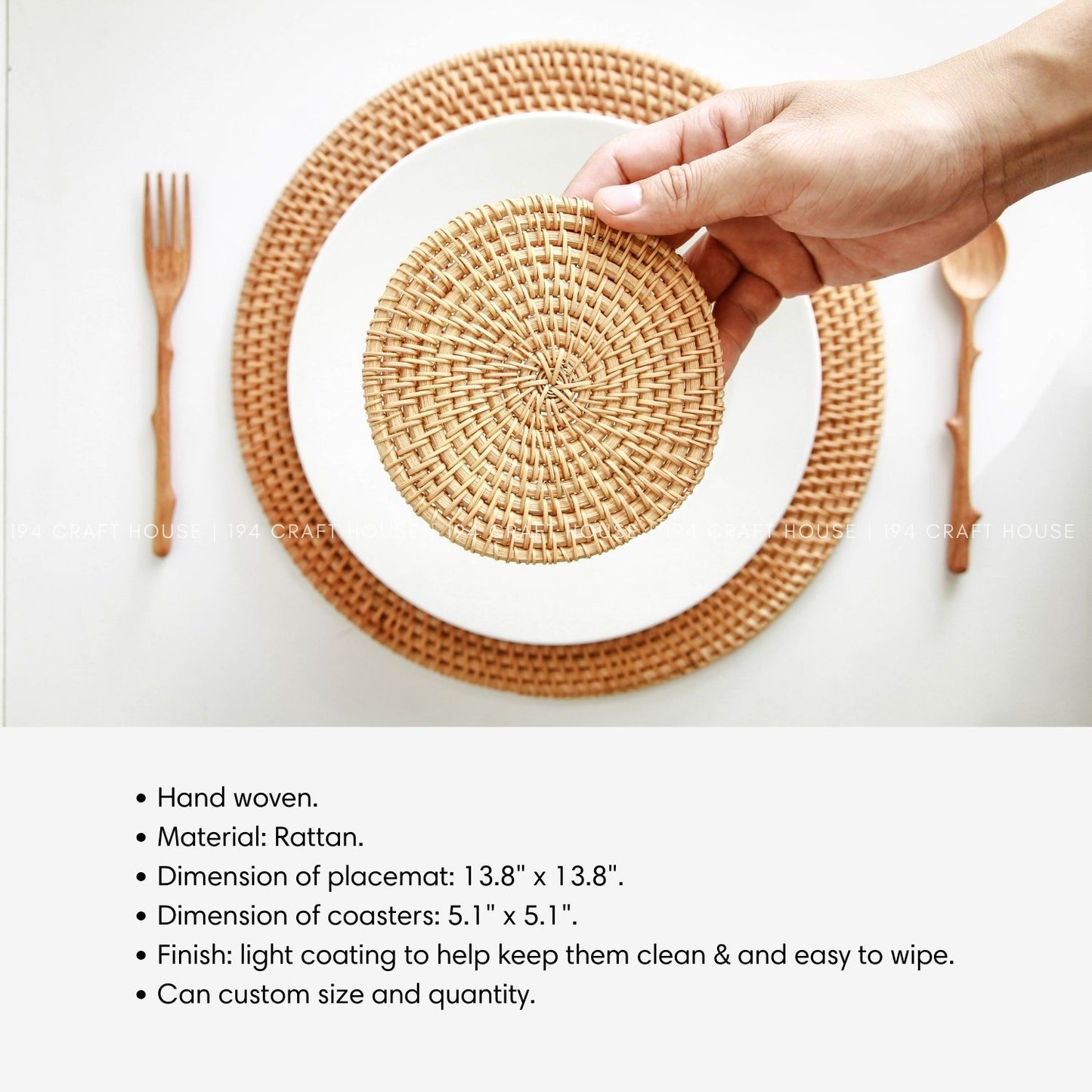 Handwoven Round Rattan Coasters Set of 6