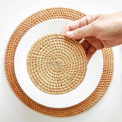 Handwoven Round Rattan Coasters Set of 6