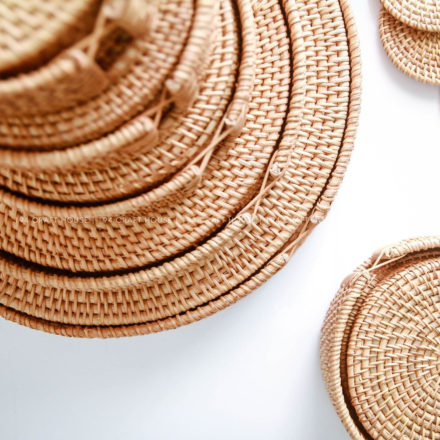 Round Rattan Placemats and Coaster With Holder Set of 6