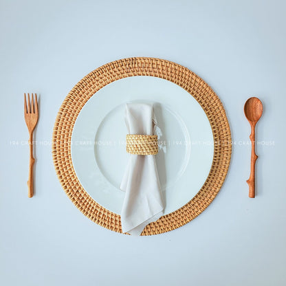 Round Rattan Placemats With Napkin Rings Set of 6