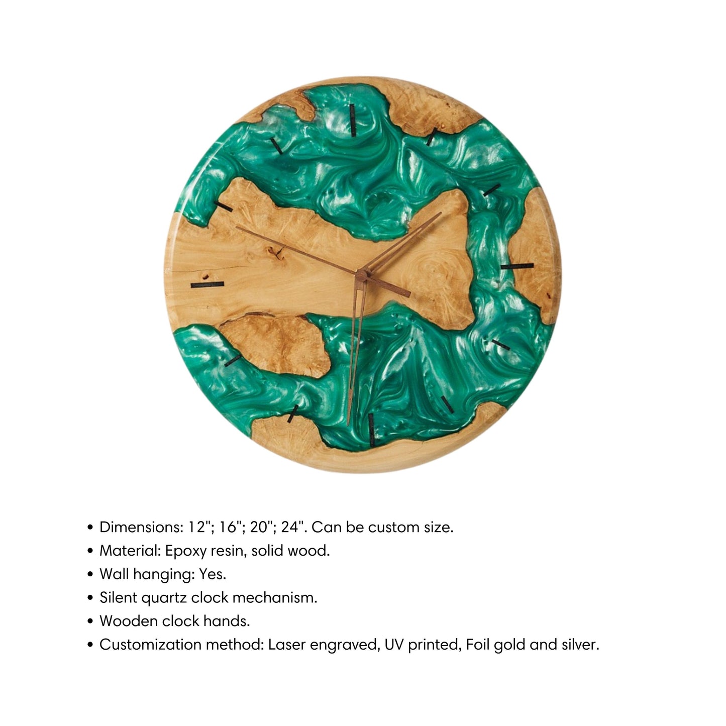 Wood Resin Wall Clock Personalized Gift for New Home, Unique Home Decor, Living Room Decor, Large Wall Clock, Resin Art