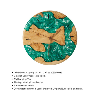 Wood Resin Wall Clock Personalized Gift for New Home, Unique Home Decor, Living Room Decor, Large Wall Clock, Resin Art