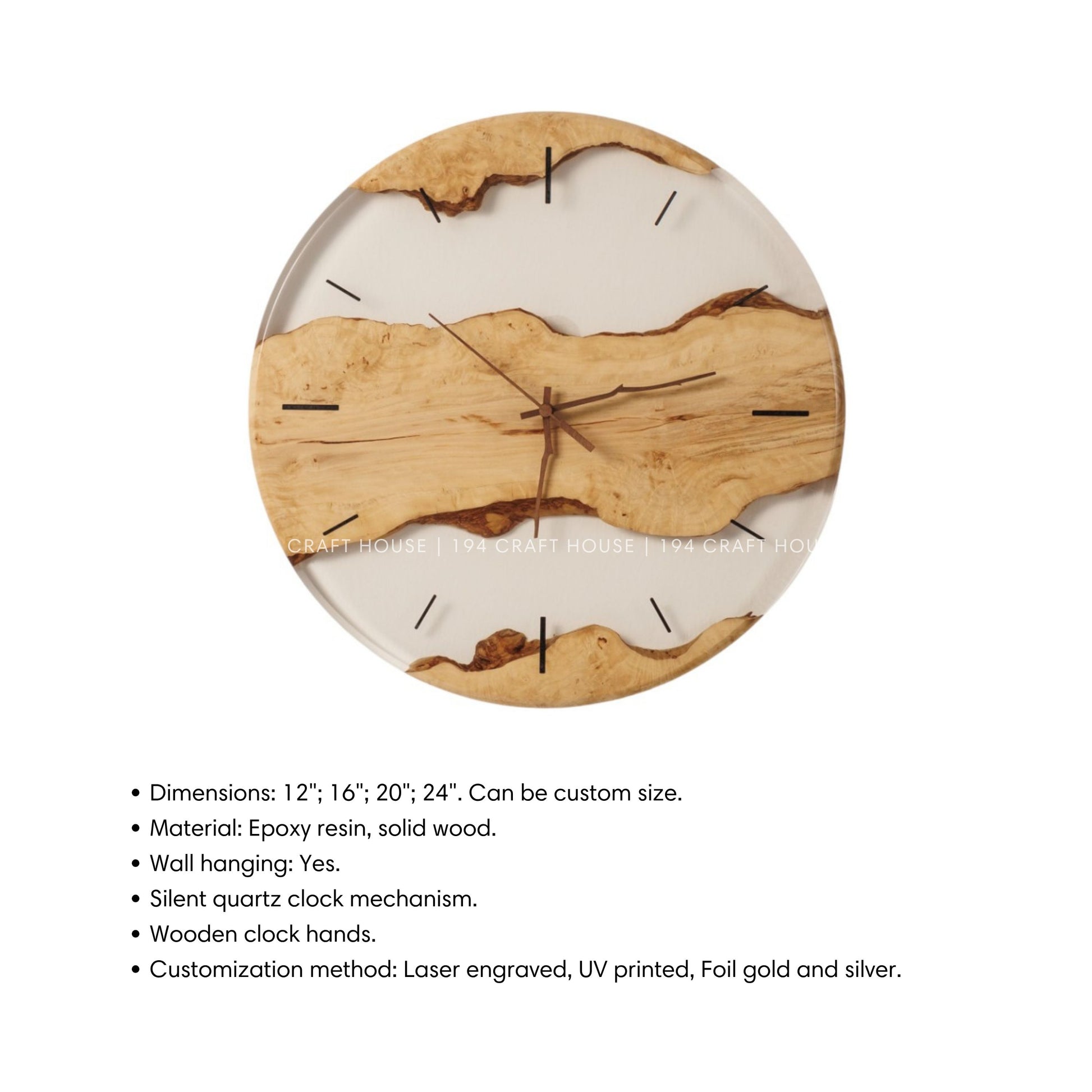 Wood Resin Wall Clock Personalized Gift for New Home, Unique Home Decor, Living Room Decor, Large Wall Clock, Resin Art