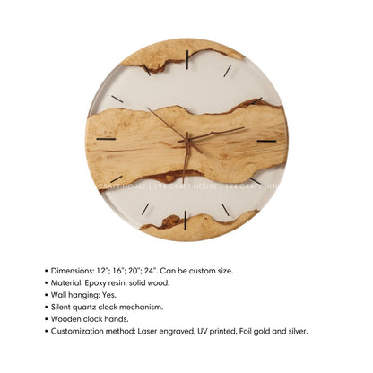 Wood Resin Wall Clock Personalized Gift for New Home, Unique Home Decor, Living Room Decor, Large Wall Clock, Resin Art