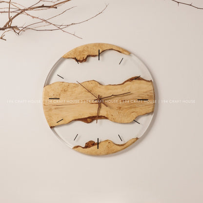 Wood Resin Wall Clock Personalized Gift for New Home, Unique Home Decor, Living Room Decor, Large Wall Clock, Resin Art
