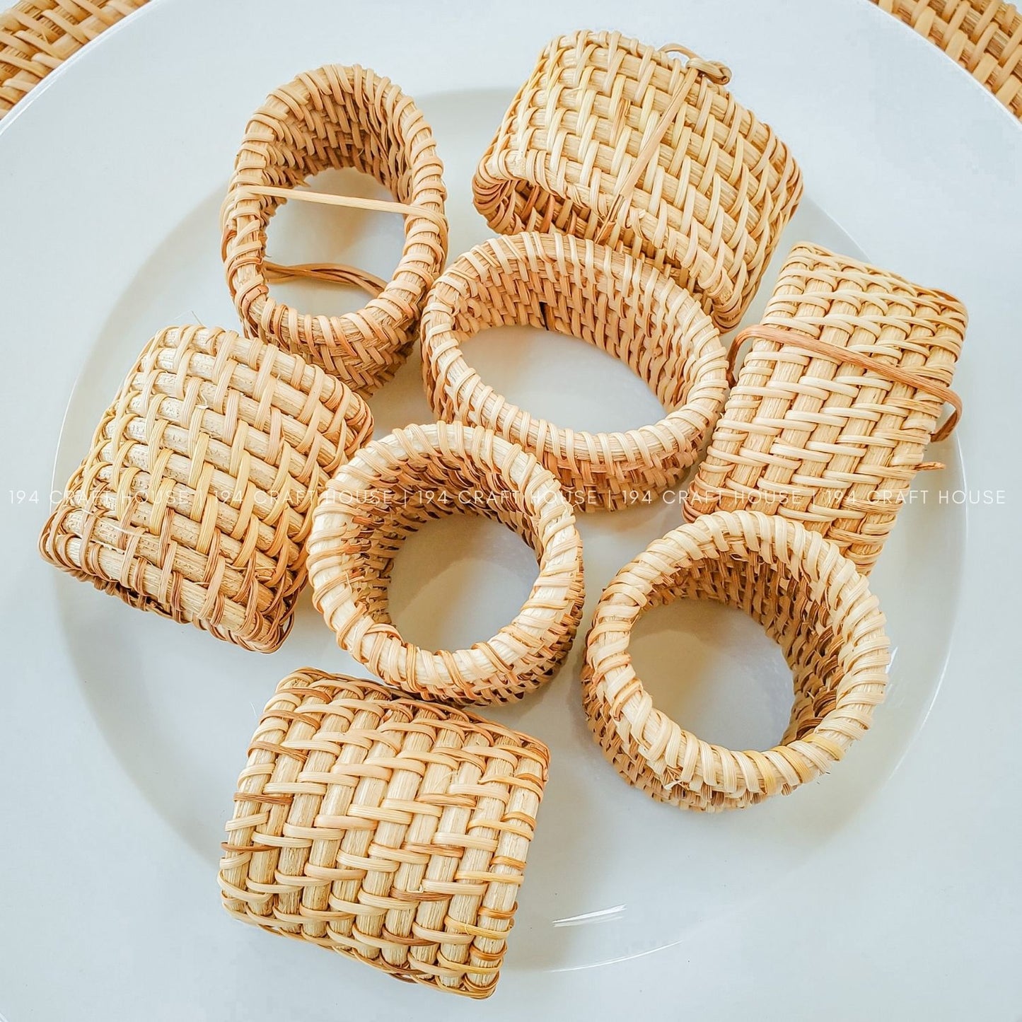 Handwoven Rattan Napkin Rings Set of 6