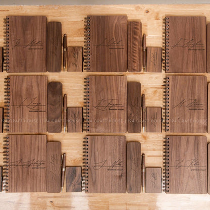 Wooden Office Set With Wooden Pen and Case, Notebook, Business Card Holder Engraved Logo and Name -  Personalized Corporate Gift for Sheppard Mullin