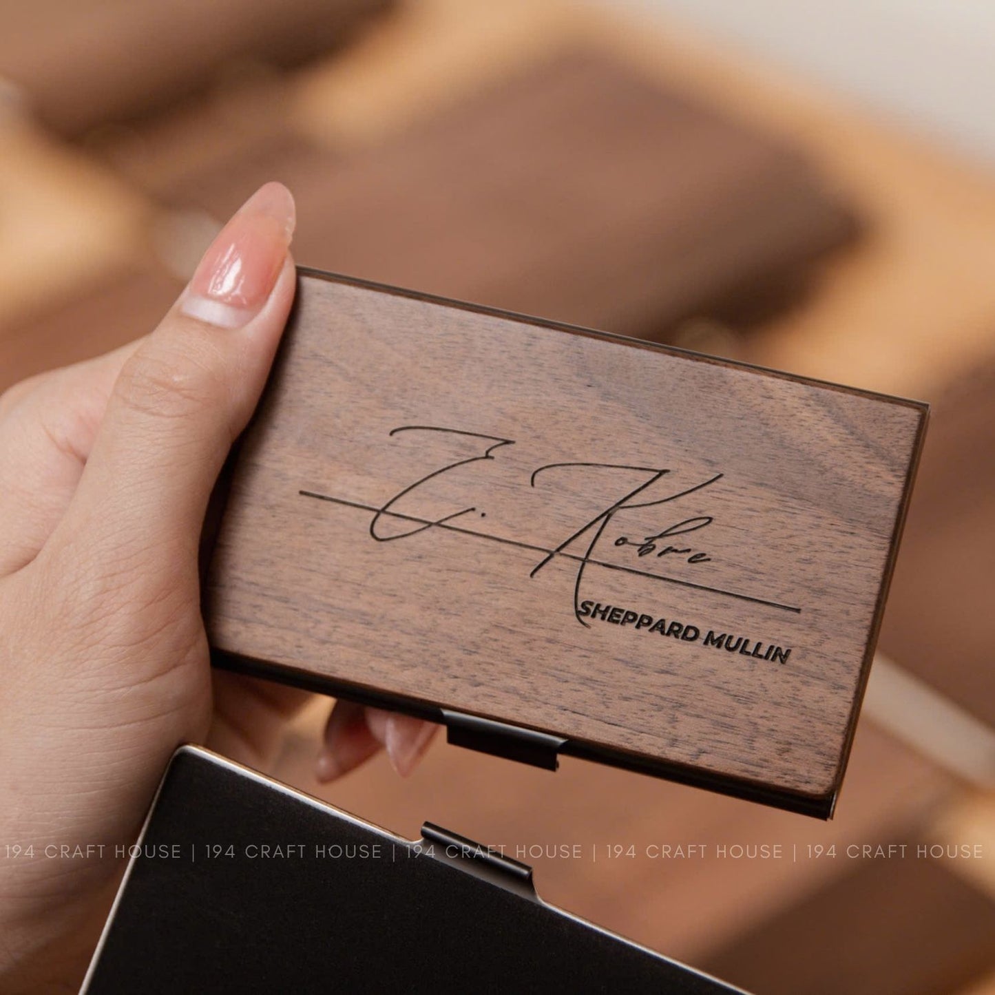 Wooden Office Set With Wooden Pen and Case, Notebook, Business Card Holder Engraved Logo and Name -  Personalized Corporate Gift for Sheppard Mullin