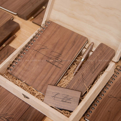 Wooden Office Set With Wooden Pen and Case, Notebook, Business Card Holder Engraved Logo and Name -  Personalized Corporate Gift for Sheppard Mullin