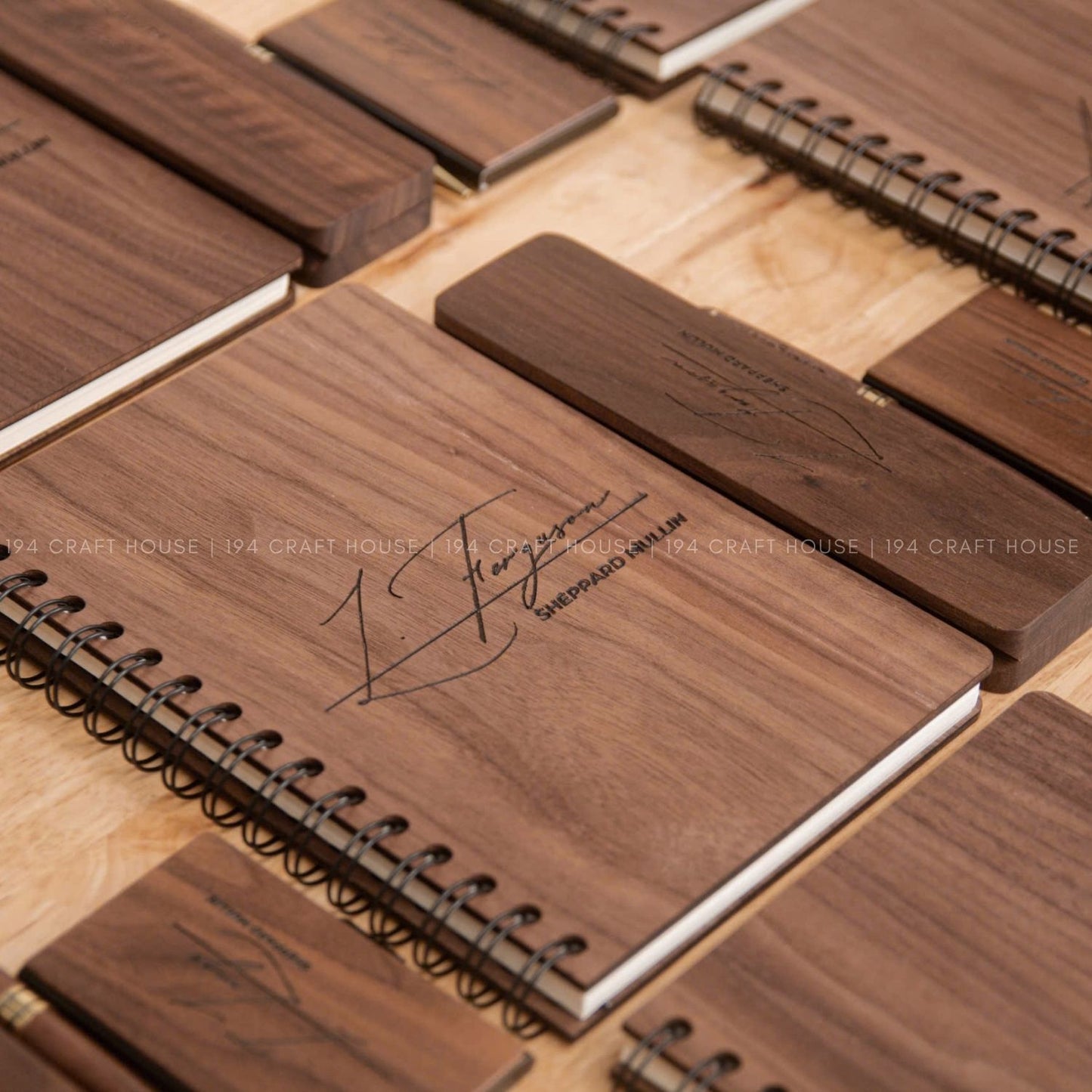 Wooden Office Set With Wooden Pen and Case, Notebook, Business Card Holder Engraved Logo and Name -  Personalized Corporate Gift for Sheppard Mullin