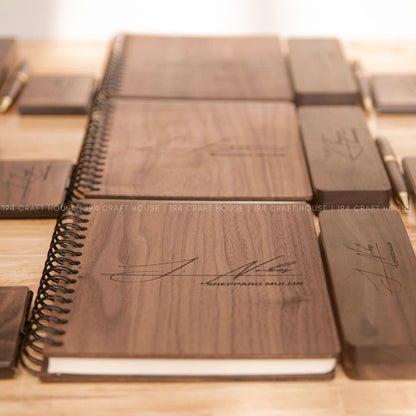 Wooden Office Set With Wooden Pen and Case, Notebook, Business Card Holder Engraved Logo and Name -  Personalized Corporate Gift for Sheppard Mullin
