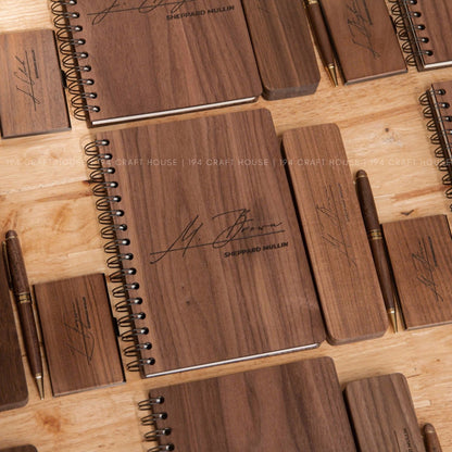 Wooden Office Set With Wooden Pen and Case, Notebook, Business Card Holder Engraved Logo and Name -  Personalized Corporate Gift for Sheppard Mullin