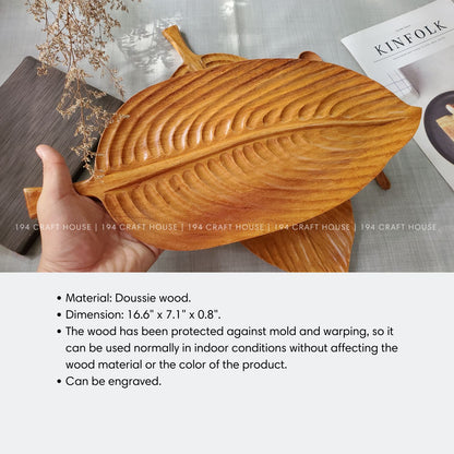 Hand-Carved Leaf Wooden Decorative Tray