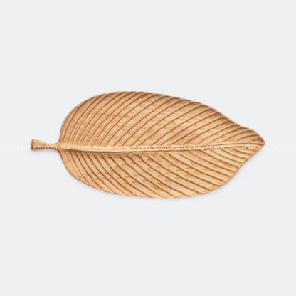 Hand-Carved Leaf Wooden Decorative Tray