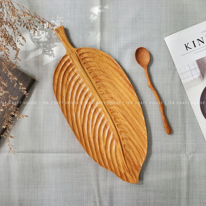 Hand-Carved Leaf Wooden Decorative Tray