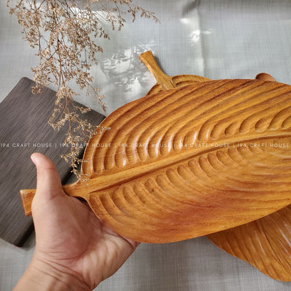 Hand-Carved Leaf Wooden Decorative Tray