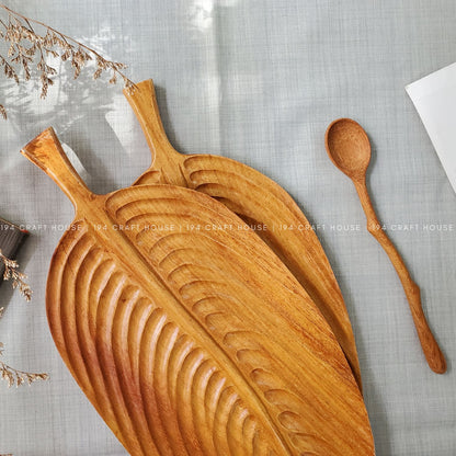 Hand-Carved Leaf Wooden Decorative Tray