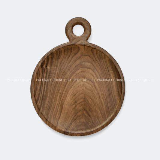 Round Walnut Serving Tray With Handle