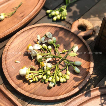 Round Walnut Serving Tray With Handle