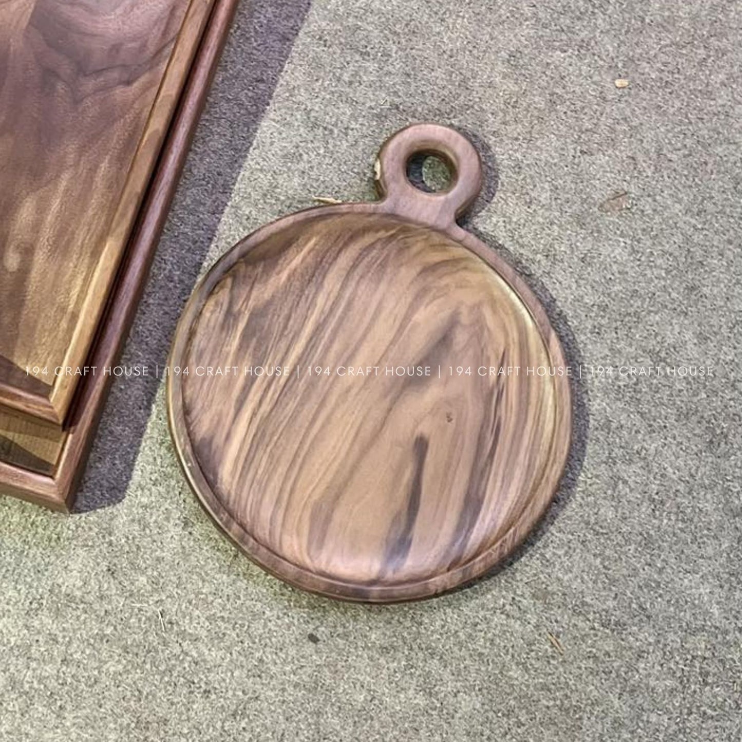 Round Walnut Serving Tray With Handle