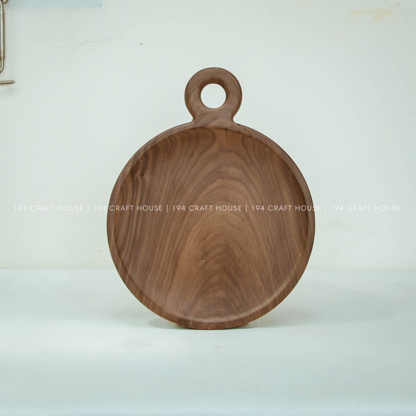 Round Walnut Serving Tray With Handle