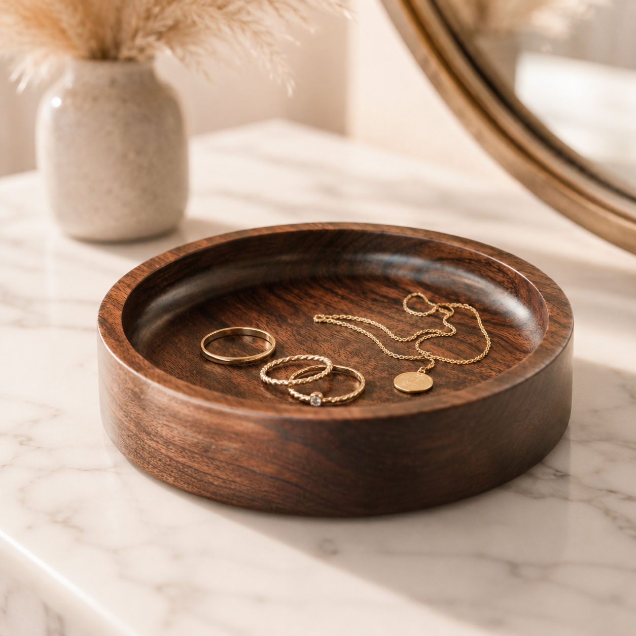 Walnut Wood Jewelry Dish with Deer Trio | Handmade Ring Tray