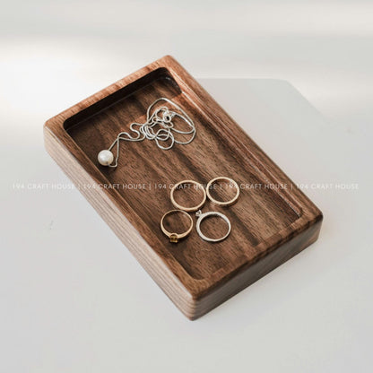 Handmade Rectangle Walnut Wooden Tray for Jewelry, Ring Dish, Ring Display, Accessory Tray, Watch Tray, Decorative Tray, Personalized Gift for Weddings, Engagements, Anniversarys, and Birthdays.