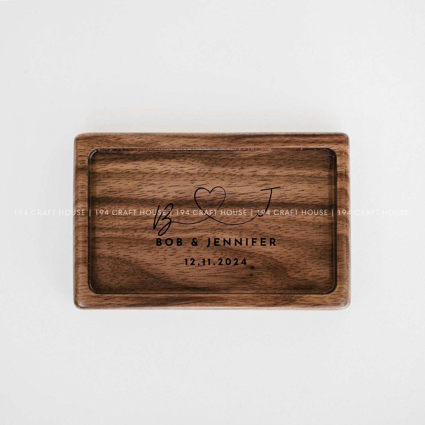 Handmade Rectangle Walnut Wooden Tray for Jewelry, Ring Dish, Ring Display, Accessory Tray, Watch Tray, Decorative Tray, Personalized Gift for Weddings, Engagements, Anniversarys, and Birthdays.