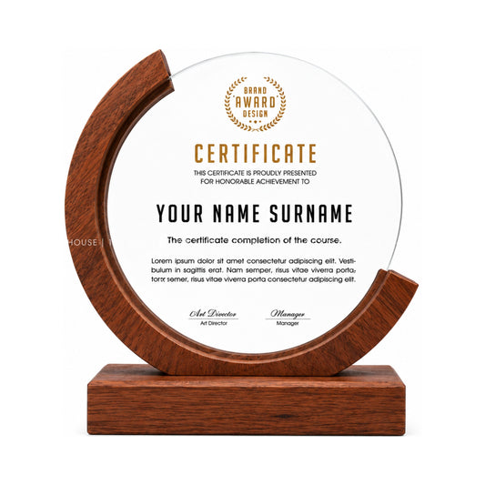 Custom Round Crystal Glass Trophy with Wood Base: Awards Plaques Personalized Corporate Gifts for Employees, Clients, Event Gifts, Appreciation Gifts, Recognition Gifts