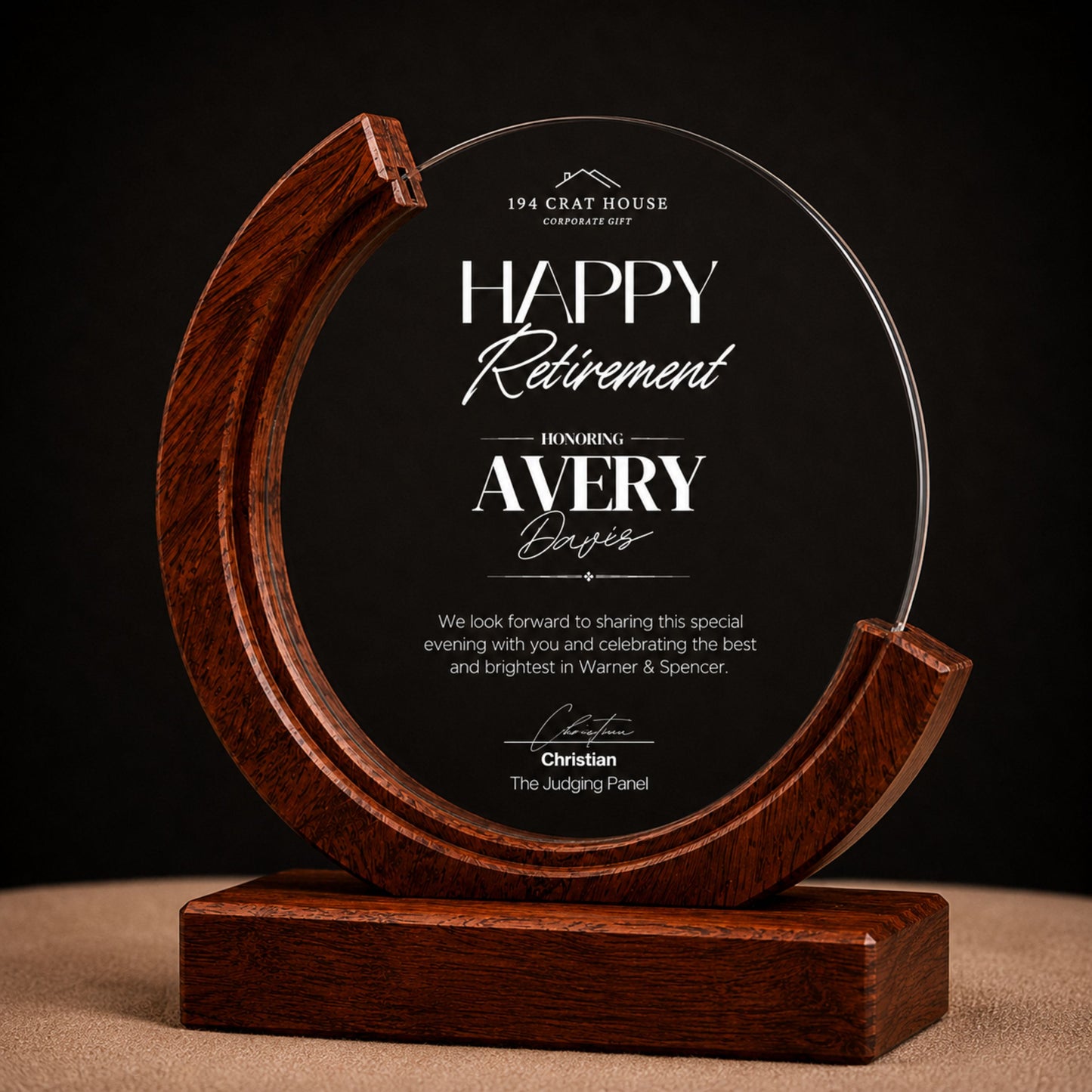 Employee Retirement Award Gifts - Personalized Round Crystal Trophy Award with Wood Base With Gift Box: Custom Corporate Award Plaques & Trophies, Employee Recognition Award, Employee Appreciation Gifts, Sales Achievement Awards, Retirement Award Gifts, Graduation Award Gifts, Company Anniversary Awards, Leadership Awards, Years of Service Awards, Corporate Gifts