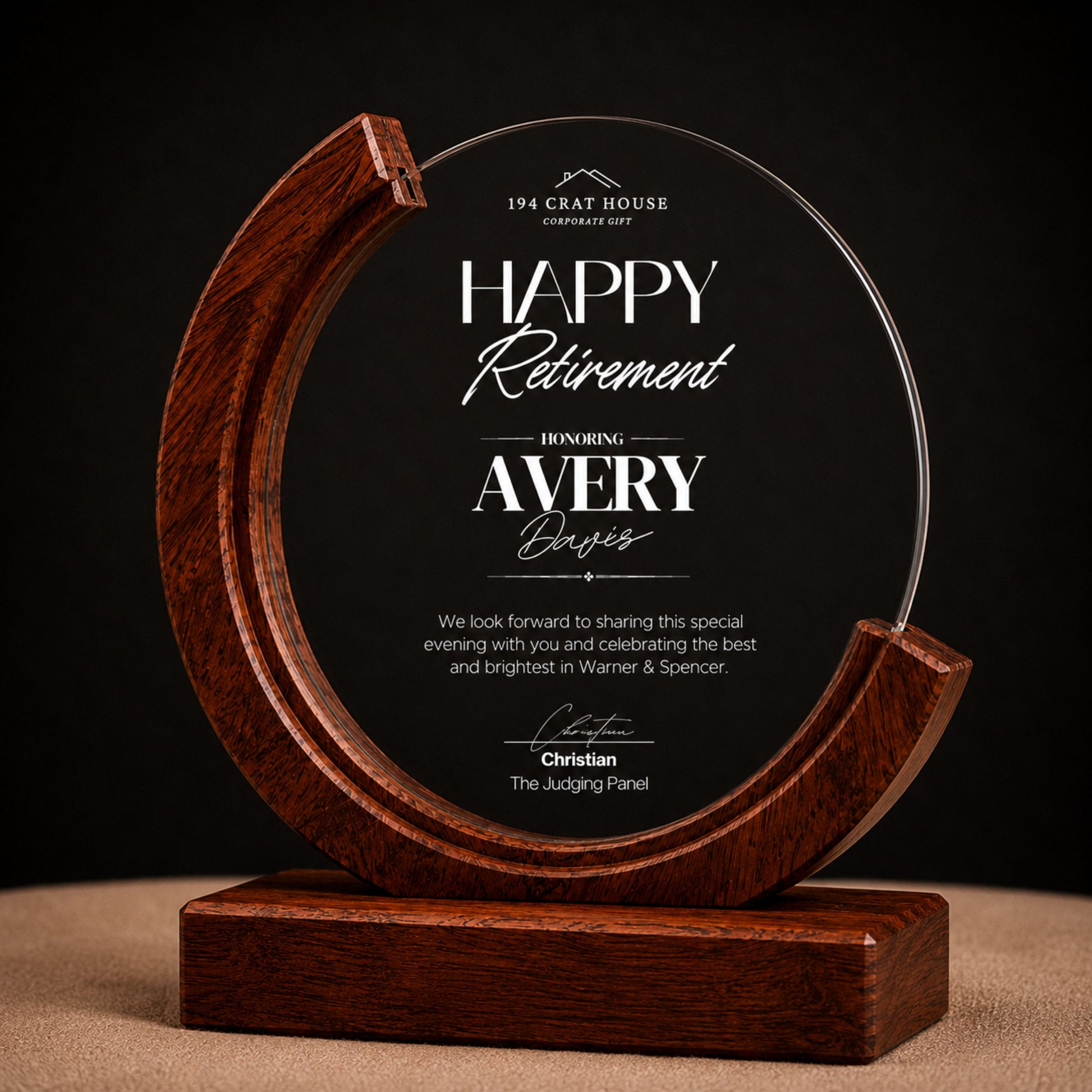 Employee Retirement Award Gifts - Personalized Round Crystal Trophy Award with Wood Base With Gift Box: Custom Corporate Award Plaques & Trophies, Employee Recognition Award, Employee Appreciation Gifts, Sales Achievement Awards, Retirement Award Gifts, Graduation Award Gifts, Company Anniversary Awards, Leadership Awards, Years of Service Awards, Corporate Gifts