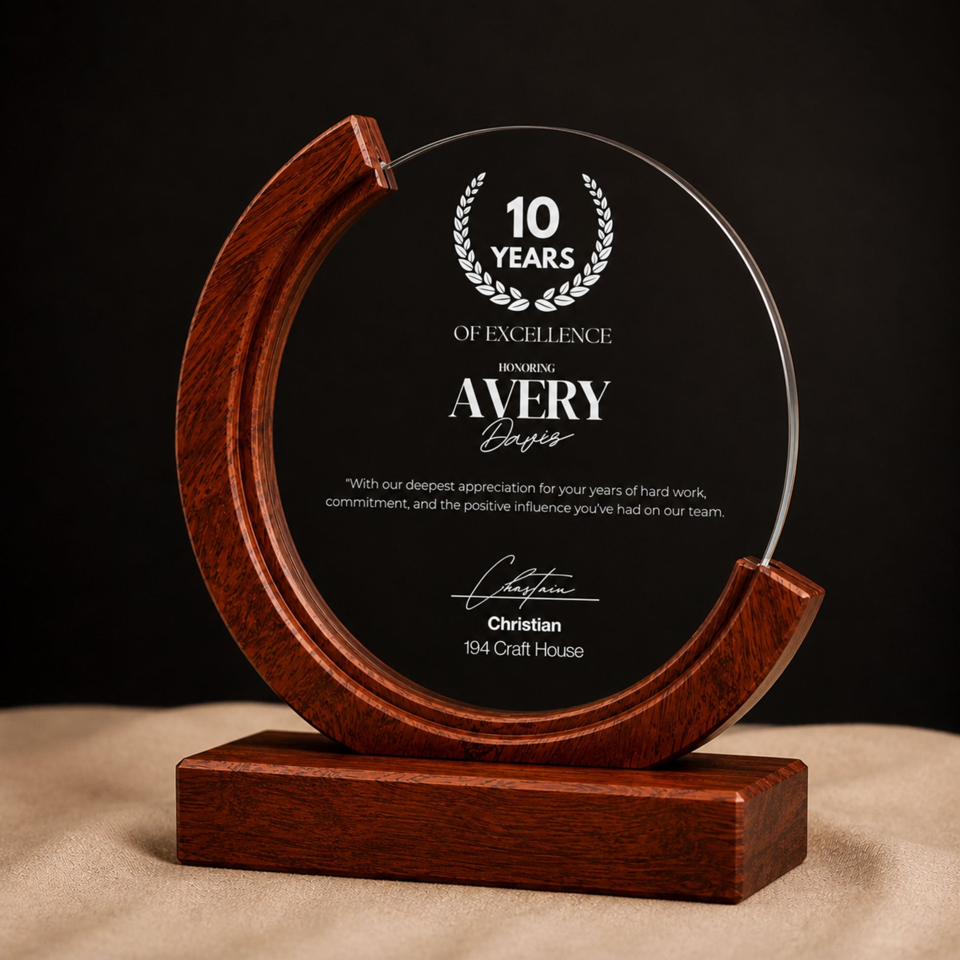 Personalized Round Crystal Trophy Award with Wood Base With Gift Box: Custom Corporate Award Plaques & Trophies, Employee Recognition Award, Employee Appreciation Gifts, Sales Achievement Awards, Retirement Award Gifts, Graduation Award Gifts, Company Anniversary Awards, Leadership Awards, Years of Service Awards, Corporate Gifts