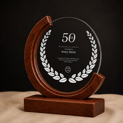 Personalized Round Crystal Trophy Award with Wood Base With Gift Box: Custom Corporate Award Plaques & Trophies, Employee Recognition Award, Employee Appreciation Gifts, Sales Achievement Awards, Retirement Award Gifts, Graduation Award Gifts, Company Anniversary Awards, Leadership Awards, Years of Service Awards, Corporate Gifts