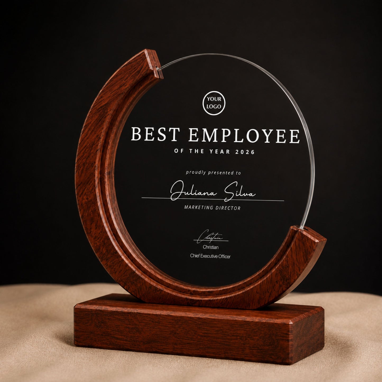 Personalized Round Crystal Trophy Award with Wood Base With Gift Box: Custom Corporate Award Plaques & Trophies, Employee Recognition Award, Employee Appreciation Gifts, Sales Achievement Awards, Retirement Award Gifts, Graduation Award Gifts, Company Anniversary Awards, Leadership Awards, Years of Service Awards, Corporate Gifts