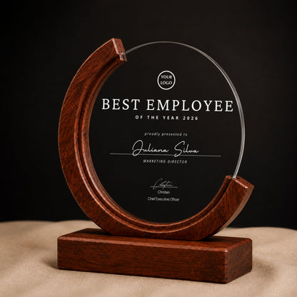 Personalized Round Crystal Trophy Award with Wood Base With Gift Box: Custom Corporate Award Plaques & Trophies, Employee Recognition Award, Employee Appreciation Gifts, Sales Achievement Awards, Retirement Award Gifts, Graduation Award Gifts, Company Anniversary Awards, Leadership Awards, Years of Service Awards, Corporate Gifts