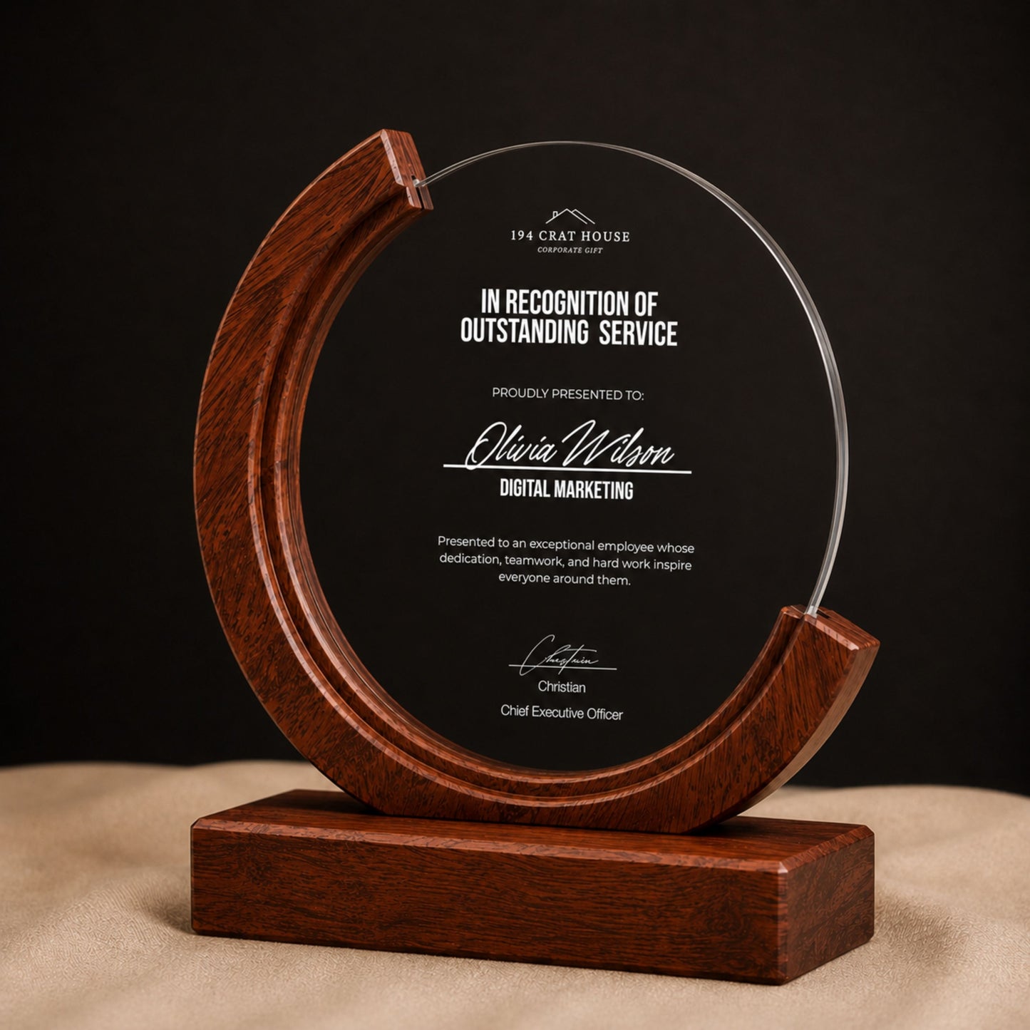 Personalized Round Crystal Trophy Award with Wood Base With Gift Box: Custom Corporate Award Plaques & Trophies, Employee Recognition Award, Employee Appreciation Gifts, Sales Achievement Awards, Retirement Award Gifts, Graduation Award Gifts, Company Anniversary Awards, Leadership Awards, Years of Service Awards, Corporate Gifts