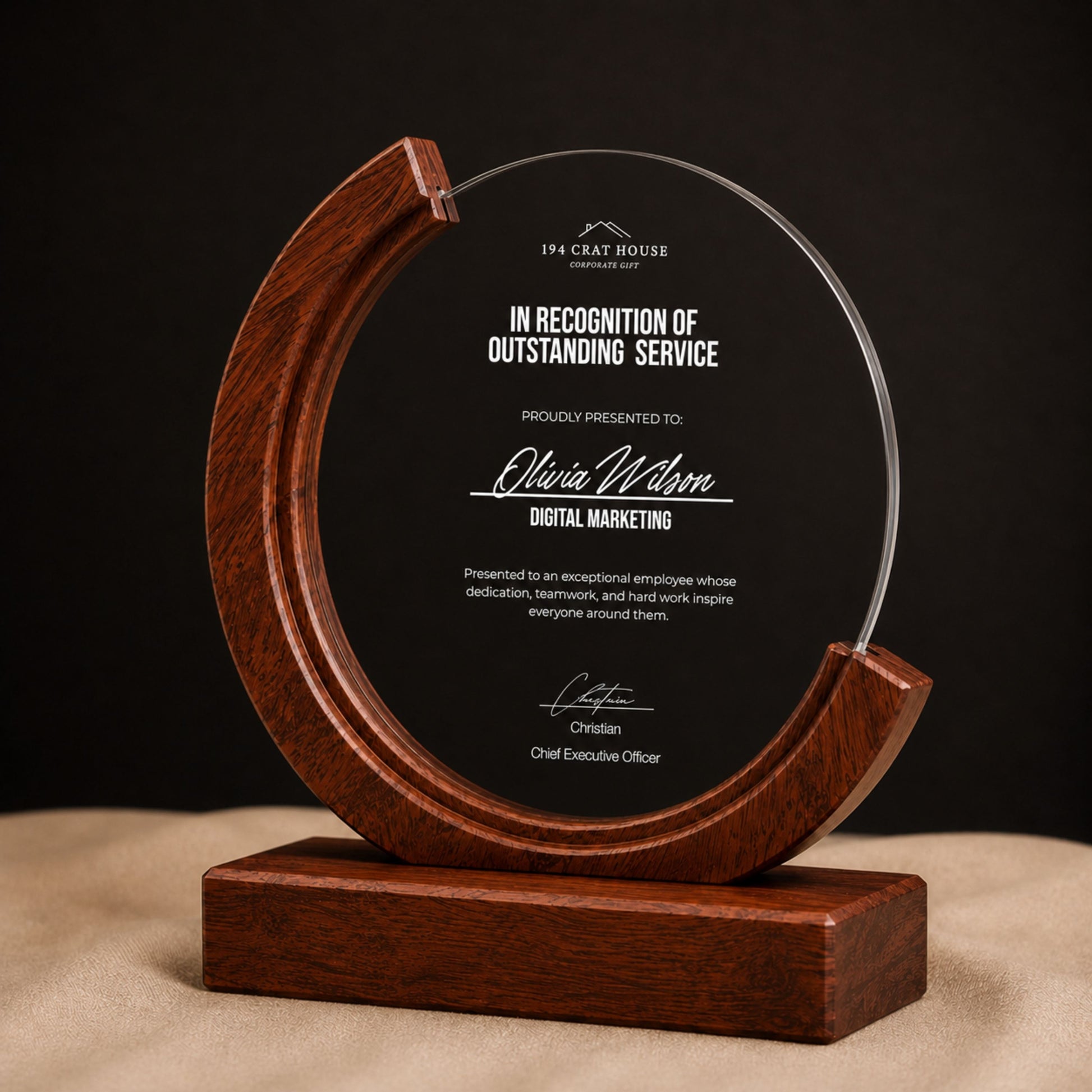 Personalized Round Crystal Trophy Award with Wood Base With Gift Box: Custom Corporate Award Plaques & Trophies, Employee Recognition Award, Employee Appreciation Gifts, Sales Achievement Awards, Retirement Award Gifts, Graduation Award Gifts, Company Anniversary Awards, Leadership Awards, Years of Service Awards, Corporate Gifts